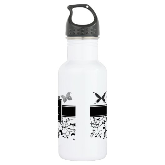 Victoriaans vlinderzwart-wit waterfles (Achterkant)