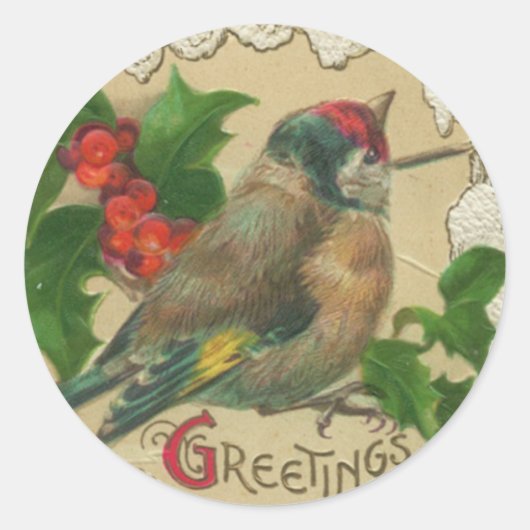 Victoriaans Vogel Kerst stickers (Voorkant)