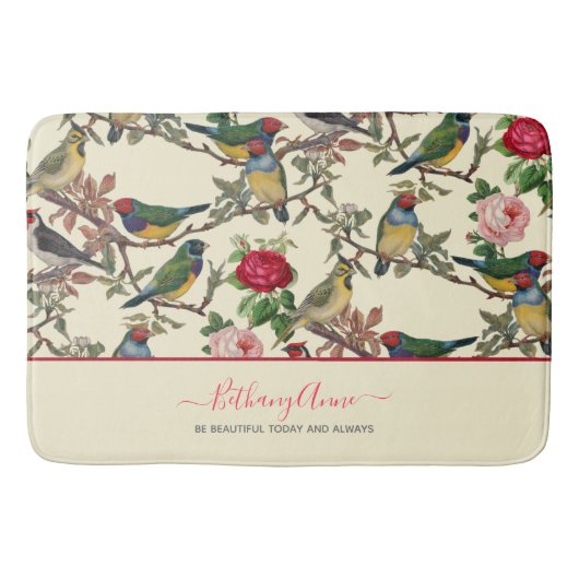 Victoriaans Vogels en Rozen  Patroon Retro Badmat (Voorkant)