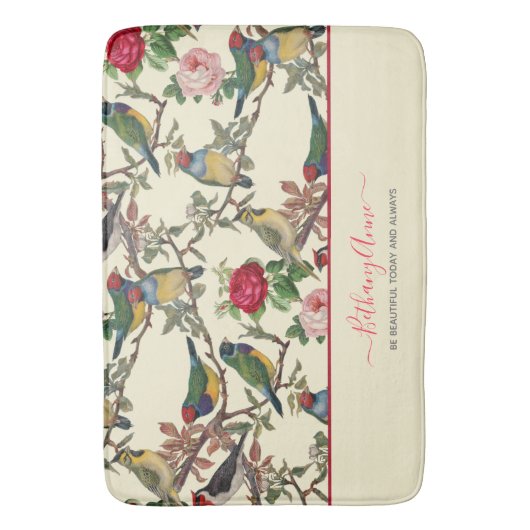 Victoriaans Vogels en Rozen  Patroon Retro Badmat (Voorkant Verticaal)