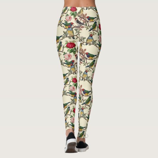 Victoriaans Vogels en Rozen Scrapbook Retro Leggings (Achterkant)