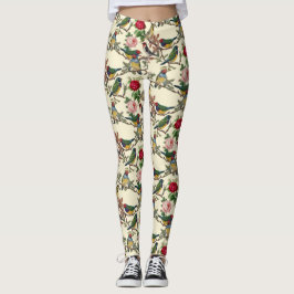 Victoriaans Vogels en Rozen Scrapbook Retro Leggings