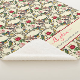 Victoriaans vogels en Rozen stijl Rood crème Sherpa Deken