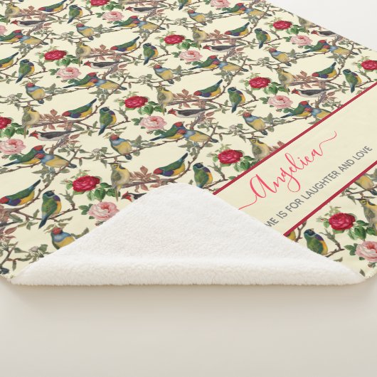 Victoriaans vogels en Rozen  stijl Rood crème Sherpa Deken (3/4)