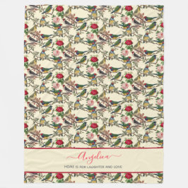 Victoriaans vogels en Rozen stijlpatroon Fleece Deken