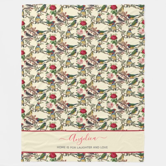 Victoriaans vogels en Rozen  stijlpatroon Fleece Deken (Voorkant)