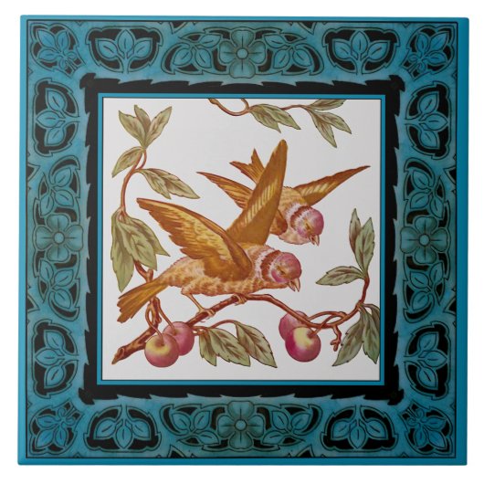 Victoriaans vogelstand Handgekleurde transferwarer Tegeltje (Voorkant)