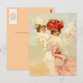  VICTORIAANS VRIENDEN OP HET BEACH-BRIEFKAART BRIEFKAART (Voorkant / Achterkant)