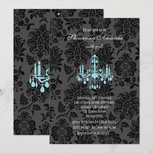 Victoriaans Vrijgezellenfeest Damask Invite (turqu Kaart (Voorkant / Achterkant)