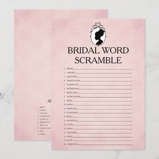 Victoriaans Vrijgezellenfeest Word Scramble Game K Kaart (Voorkant / Achterkant)