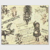  Victoriaans Vrolijk Kerstfeest Sepia Beige Cadeaupapier (Vlak)