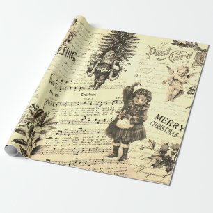 Victoriaans Vrolijk Kerstfeest Sepia Beige Cadeaupapier
