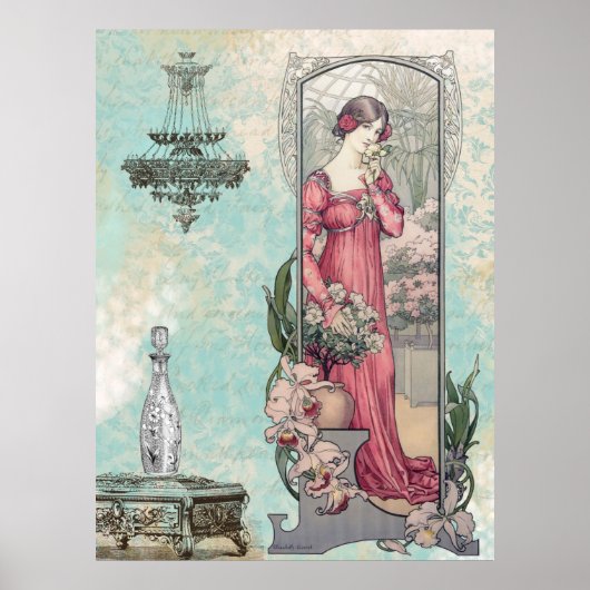 *  Victoriaans Vrouw Art Nouveau Flowers AR23 Poster (Voorkant)