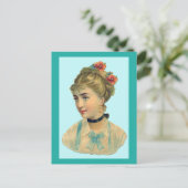 Victoriaans vrouw Blauwgroen Briefkaart (Staand voorkant)