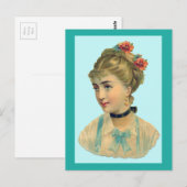 Victoriaans vrouw Blauwgroen Briefkaart (Voorkant / Achterkant)