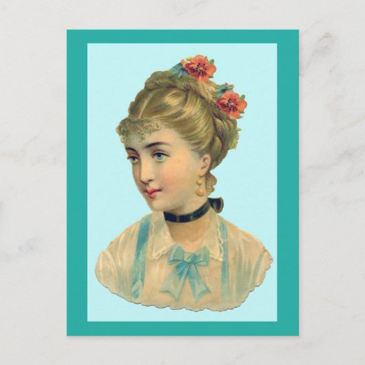 Victoriaans vrouw Blauwgroen Briefkaart (Voorkant)
