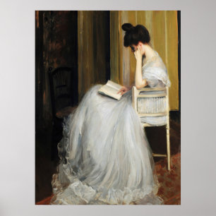 Victoriaans vrouw die Antiek kunstdruk leest Poster