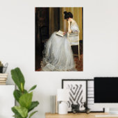 Victoriaans vrouw die Antiek kunstdruk leest Poster (Thuiskantoor)