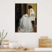 Victoriaans vrouw die Antiek kunstdruk leest Poster (Keuken)