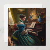 Victoriaans vrouw die piano speelt kaart (Voorkant / Achterkant)