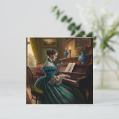Victoriaans vrouw die piano speelt kaart (Staand voorkant)