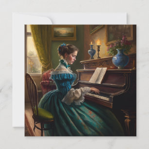 Victoriaans vrouw die piano speelt kaart