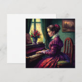 Victoriaans vrouw die piano speelt, oliefilter bedankkaart (Voorkant / Achterkant)
