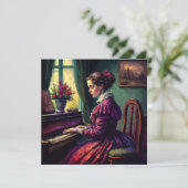 Victoriaans vrouw die piano speelt, oliefilter bedankkaart (Staand voorkant)