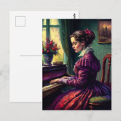 Victoriaans vrouw die piano speelt, oliefilter briefkaart (Voorkant / Achterkant)