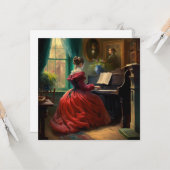 Victoriaans vrouw die piano speelt, oliefilter kaart (Voorkant / Achterkant in situ)