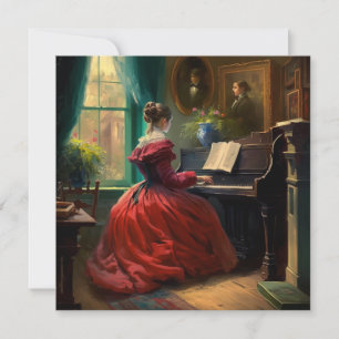 Victoriaans vrouw die piano speelt, oliefilter kaart