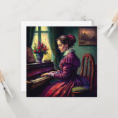 Victoriaans vrouw die piano speelt, oliefilter kaart (Voorkant / Achterkant in situ)