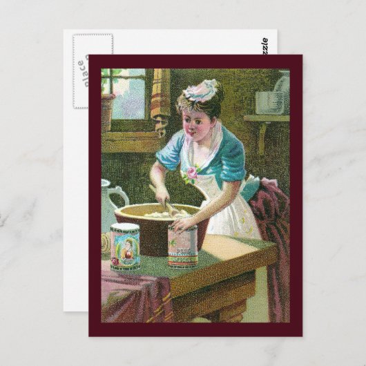 Victoriaans vrouw die veel stof mengt in Bowl Briefkaart (Voorkant / Achterkant)