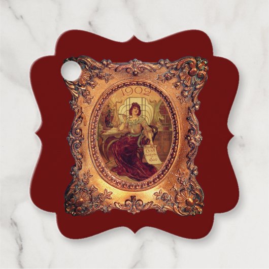 Victoriaans vrouw elegant gouden lijst bordeaux ro bedankjes labels (Voorkant)