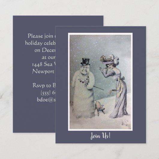 Victoriaans vrouw en antropomorfe Snowman Kaart (Voorkant / Achterkant)