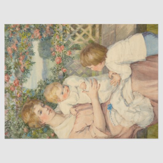 Victoriaans vrouw en kinderen Decoupage Tissuepapier (Voorkant)