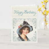 Victoriaans Vrouw Happy Birthday Kaart (Gele Bloem)