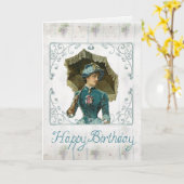  Victoriaans Vrouw Happy Birthday Kaart (Gele Bloem)