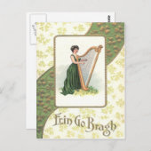 Victoriaans Vrouw Harp Shamrock Gold Briefkaart (Voorkant / Achterkant)