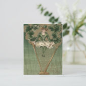Victoriaans Vrouw Harp Shamrock Groene Top Hat Briefkaart (Staand voorkant)