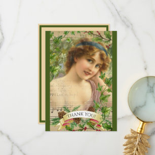 Victoriaans vrouw in de tuin bedankkaart