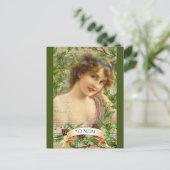 Victoriaans vrouw in de tuin feestdagenkaart (Staand voorkant)