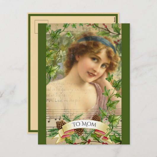 Victoriaans vrouw in de tuin feestdagenkaart (Voorkant / Achterkant)