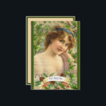 Victoriaans vrouw in de tuin feestdagenkaart<br><div class="desc">Dit ontwerp is een mix van Victoriaans met een whimsy met een vrouw in de tuin omgeven door het kweken van dingen. Het is echt een collage omdat er flauwte velmuziek en vers zijn. Zet om het even welk bericht op de banner.</div>