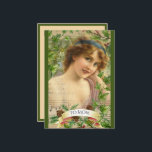 Victoriaans vrouw in de tuin feestdagenkaart<br><div class="desc">Dit ontwerp is een mix van Victoriaans met een whimsy met een vrouw in de tuin omgeven door het kweken van dingen. Het is echt een collage omdat er flauwte velmuziek en vers zijn. Zet om het even welk bericht op de banner.</div>