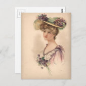 Victoriaans vrouw in Floral Pet Briefkaart (Voorkant / Achterkant)