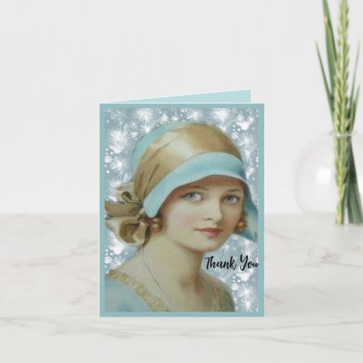 Victoriaans vrouw in lichtblauw Pet & uitgang Bedankkaart (Voorkant)