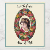 Victoriaans vrouw in Multicolor Roos Wreate Wijn Etiket (Enkel label)