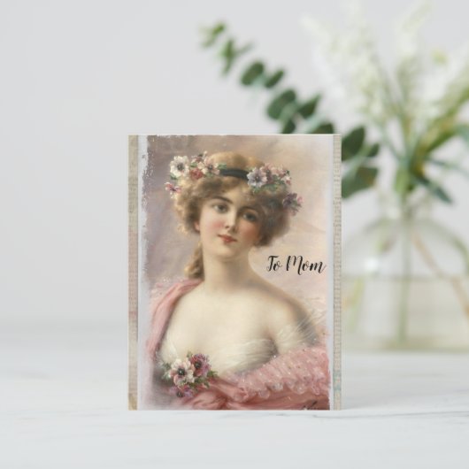 Victoriaans vrouw in nood met bloemen op Waterverf (Staand voorkant)