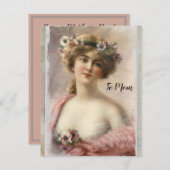 Victoriaans vrouw in nood met bloemen op Waterverf (Voorkant / Achterkant)